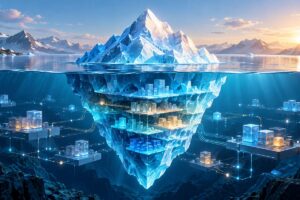 Iceberg with data layers below the waterline, showing Apache Iceberg tables in a Databricks lakehouse